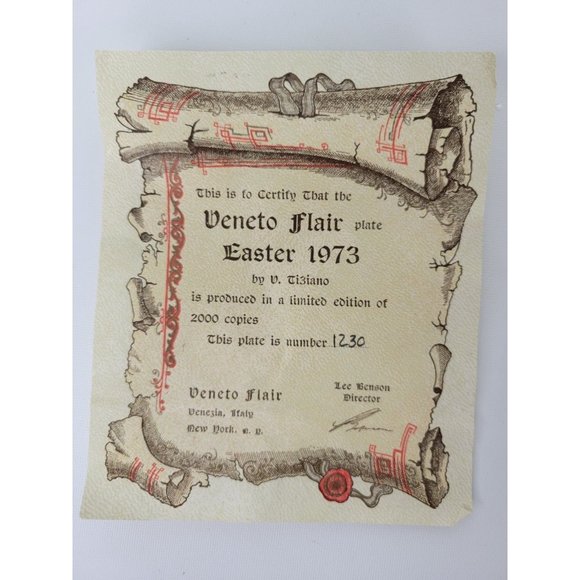 Vtg 1973 Veneto Flair Plate Easter V. Tiziano Italy Limited Edition Bunny - Picture 7 of 7